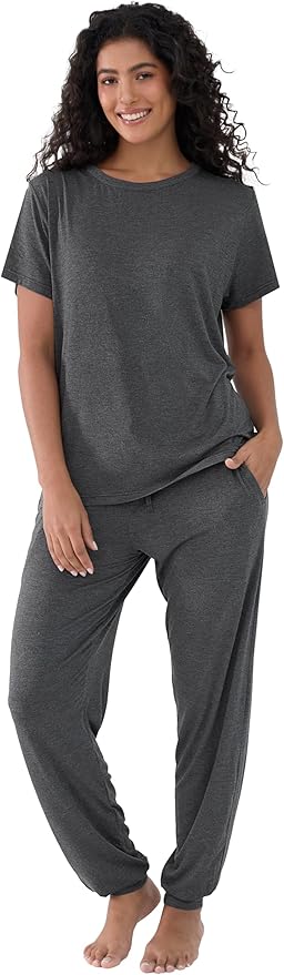 Women's Bamboo Pants Pajama Set - Short Sleeve - 2 Piece