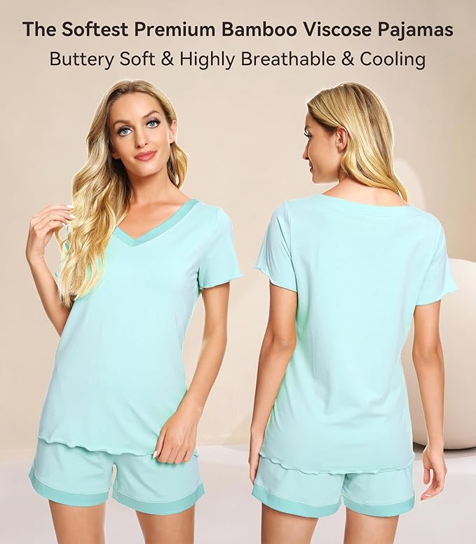 Women's Bamboo Cooling Pajama Set - Short Sleeve - 2 Piece