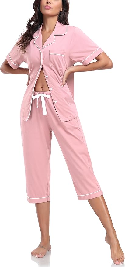 Women's 100% Cotton Capri Pajama Set - Short Sleeve - 2 Piece