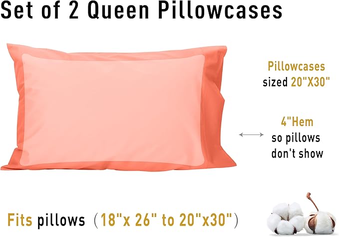 100% Cotton Pillowcase Set - Queen - 20 x 30 in - 2 Piece