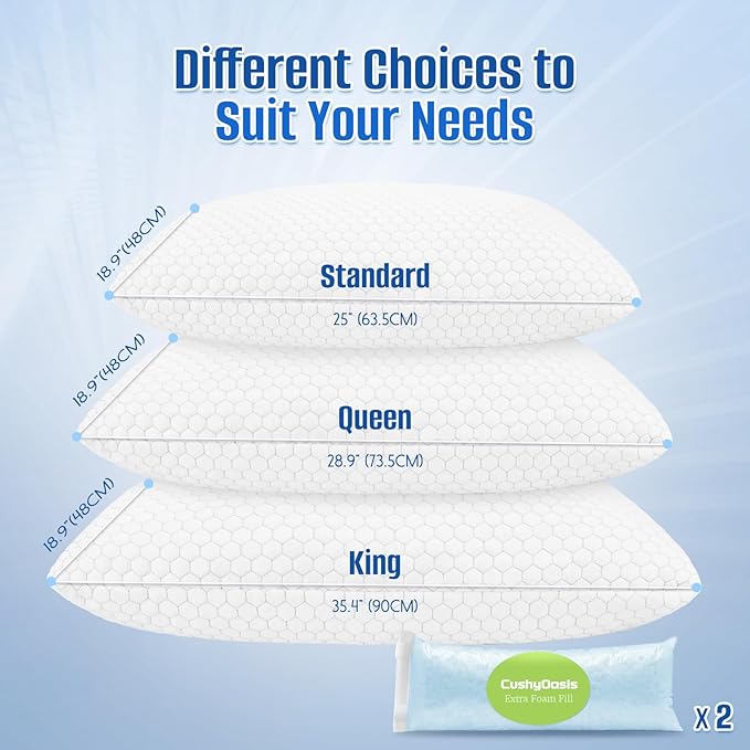Memory Foam Cooling Bed Pillow - King - 2 Piece