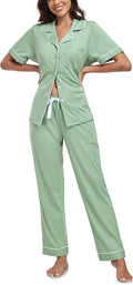 Women's 100% Cotton Pants Pajama Set - Short Sleeve - 2 Piece