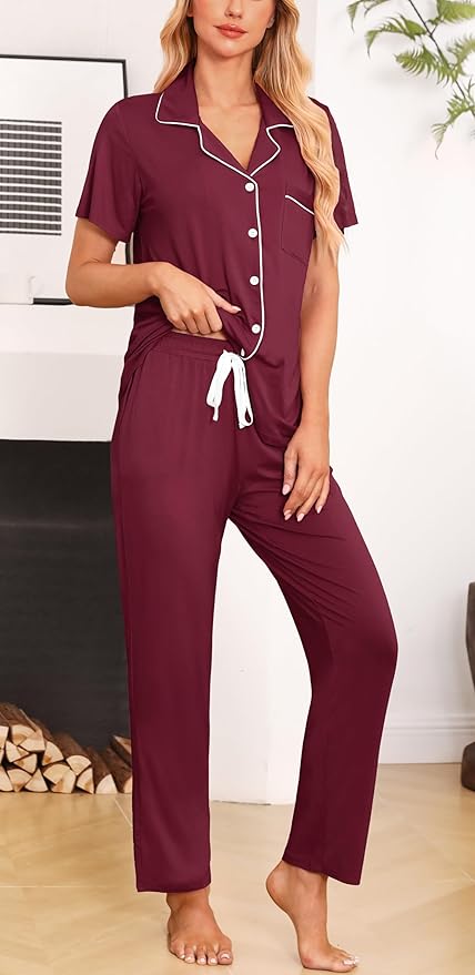 Women's Pants Pajama Set - Short Sleeve - 2 Piece