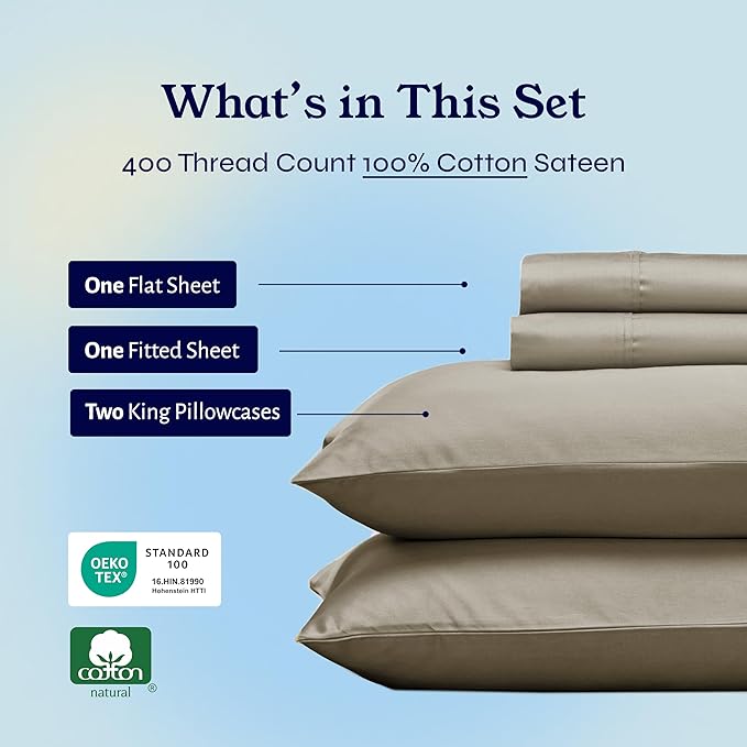 100% Cotton Bed Sheet Set - California King - 4 Piece