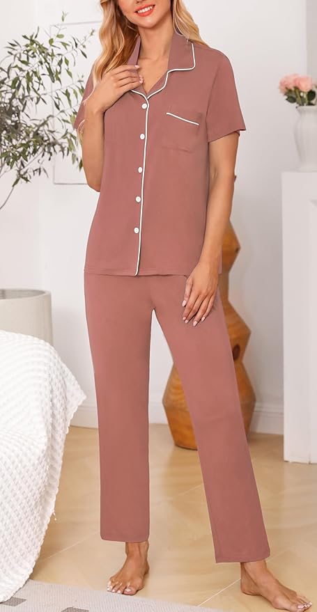 Women's Pants Pajama Set - Short Sleeve - 2 Piece