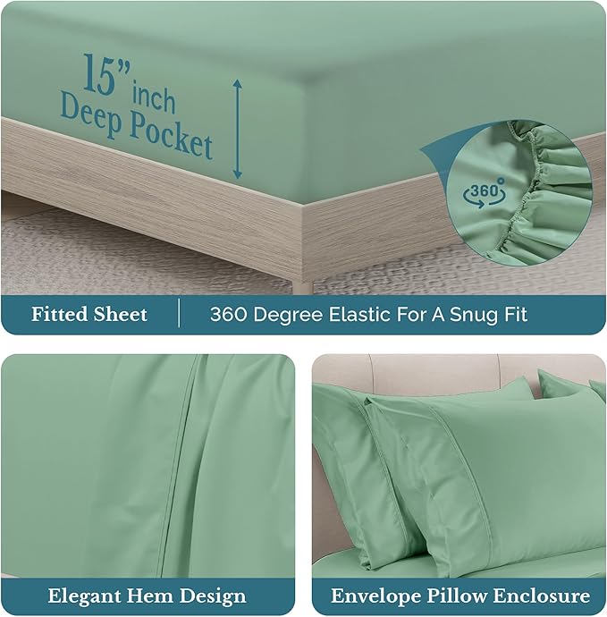 100% Cotton Bed Sheet Set - King - 15 in Deep Pocket - 6 Piece