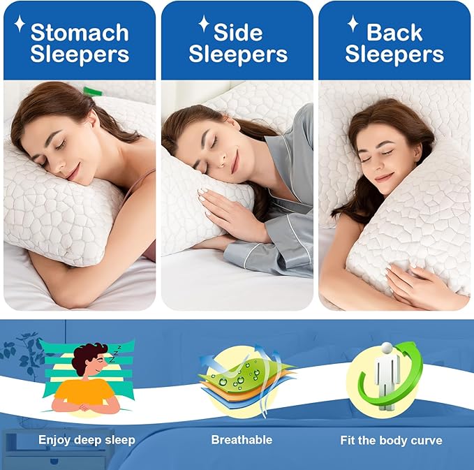 Memory Foam Cooling Bed Pillow - Queen - 2 Pack