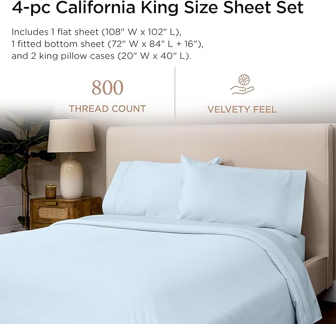 100% Cotton Bed Sheet Set - California King - 16 in Deep Pocket - 4 Piece