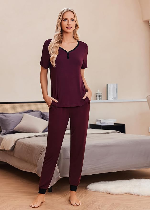 Women's Pants Pajama Set - Short Sleeve - 2 Piece