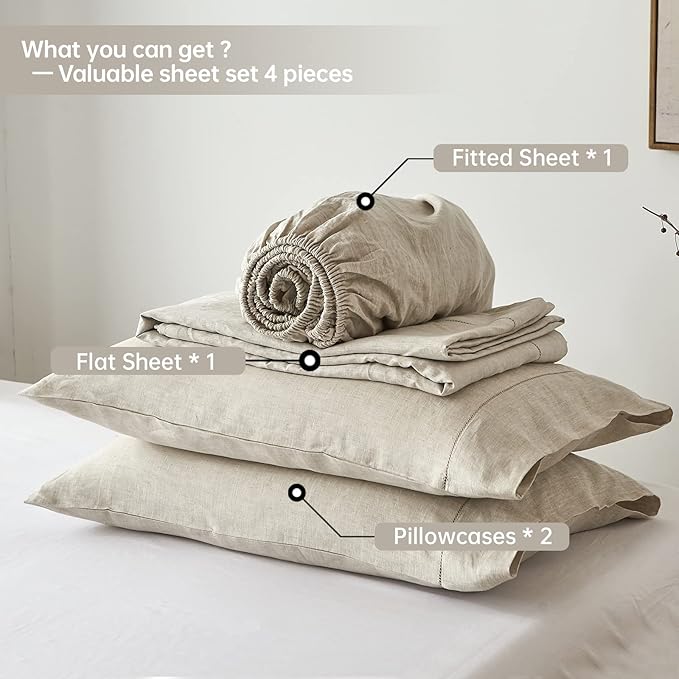 Linen Bed Sheet Set - Twin - 3 Piece