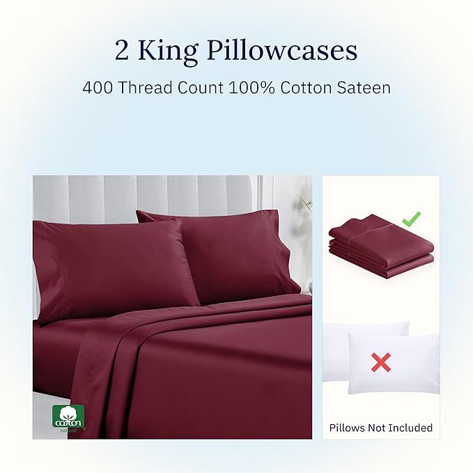 100% Cotton Pillowcase Set - King - 2 Piece