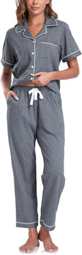 Women's 100% Cotton Pants Pajama Set - Short Sleeve - 2 Piece