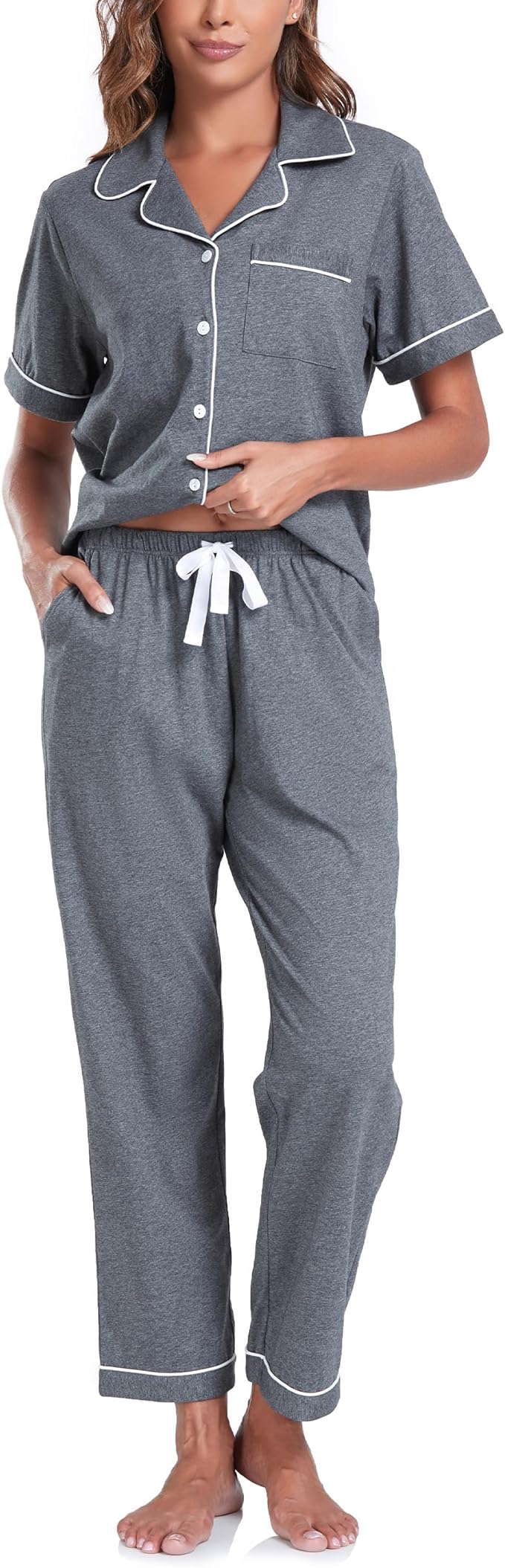 Women's 100% Cotton Pants Pajama Set - Short Sleeve - 2 Piece