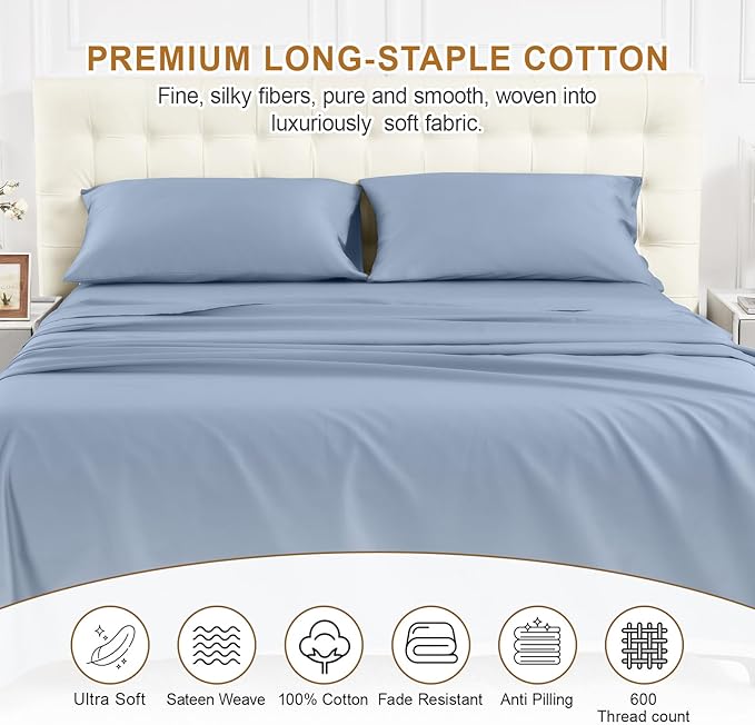 100% Cotton Bed Sheet Set - King - 4 Piece