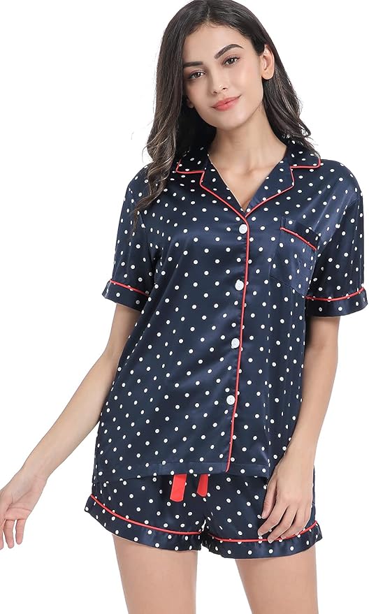 Women's Satin Pajama Set - Short Sleeve - 2 Piece