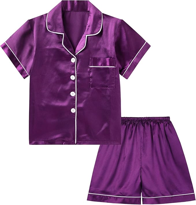 Satin Pajama Set - Short Sleeve - 2 Piece