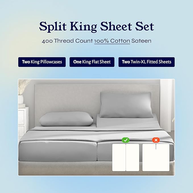 100% Cotton Bed Sheet Set - Split King - 5 Piece