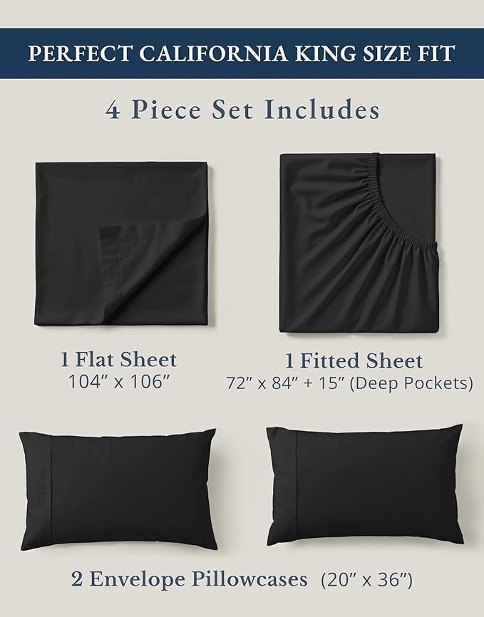 Linen Bed Sheet Set - California King - 4 Piece