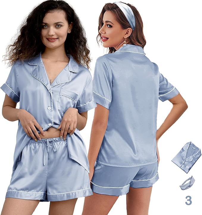 Satin Shorts Pajama Set - 3 Piece