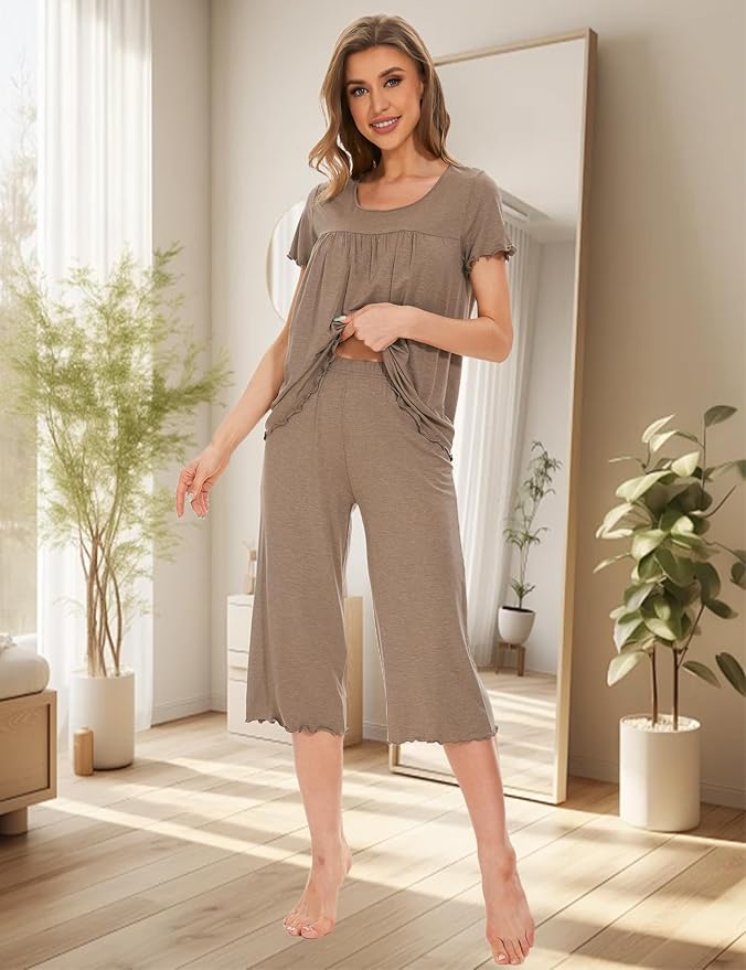 Bamboo Capri Pajama Set - Short Sleeve - 2 Piece