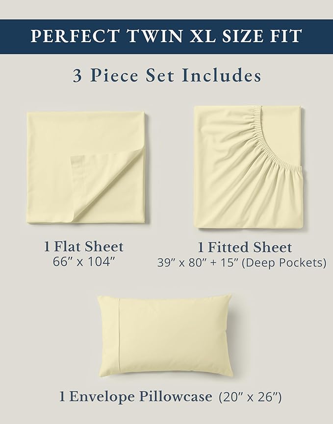 Linen Bed Sheet Set - Twin XL - 3 Piece