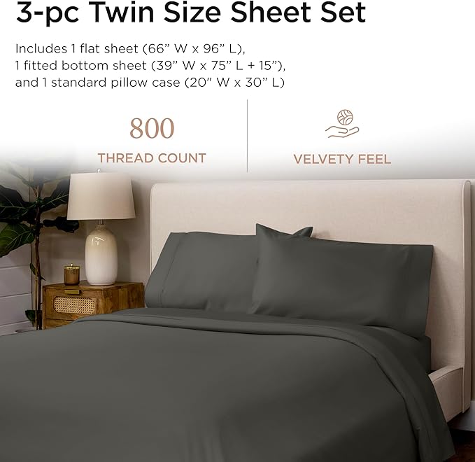 100% Cotton Bed Sheet Set - Twin - 15 in Deep Pocket - 3 Piece