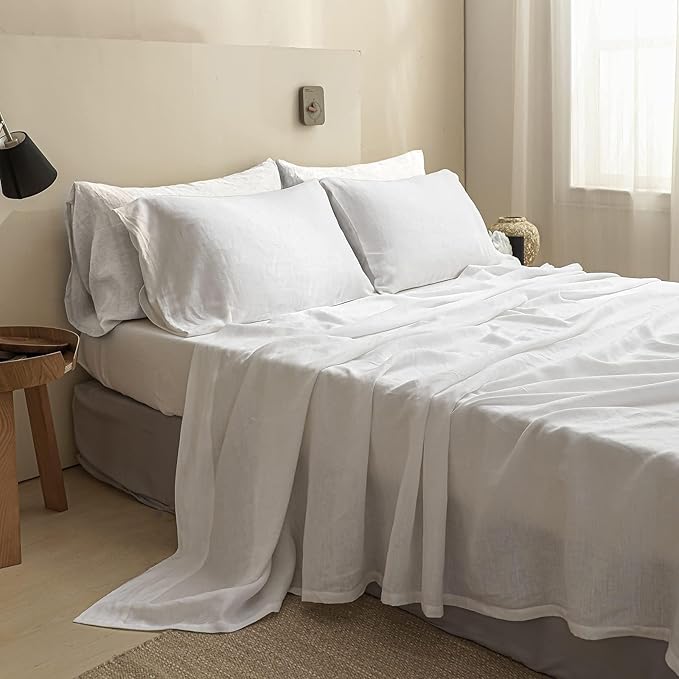 Linen Bed Sheet Set - Queen - 6 Piece