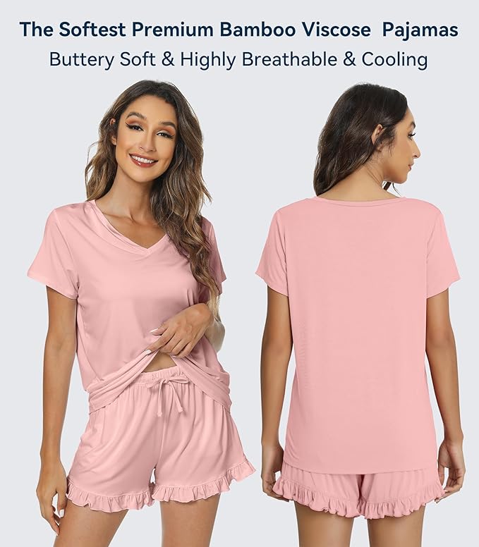 Bamboo Cooling Shorts Pajama Set - Short Sleeve - 2 Piece