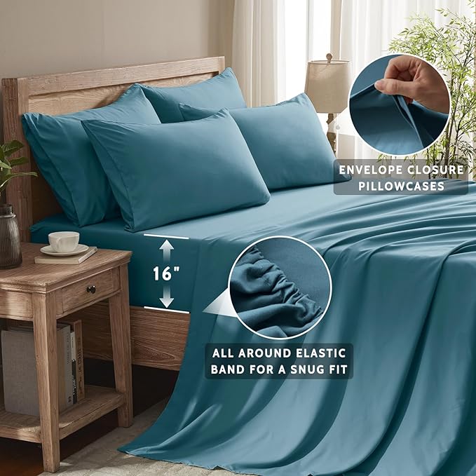 Cooling Bed Sheet Set - Queen - 16 in Deep Pocket - 6 Piece