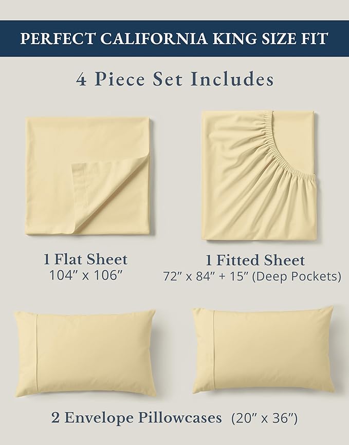 Linen Bed Sheet Set - California King - 4 Piece