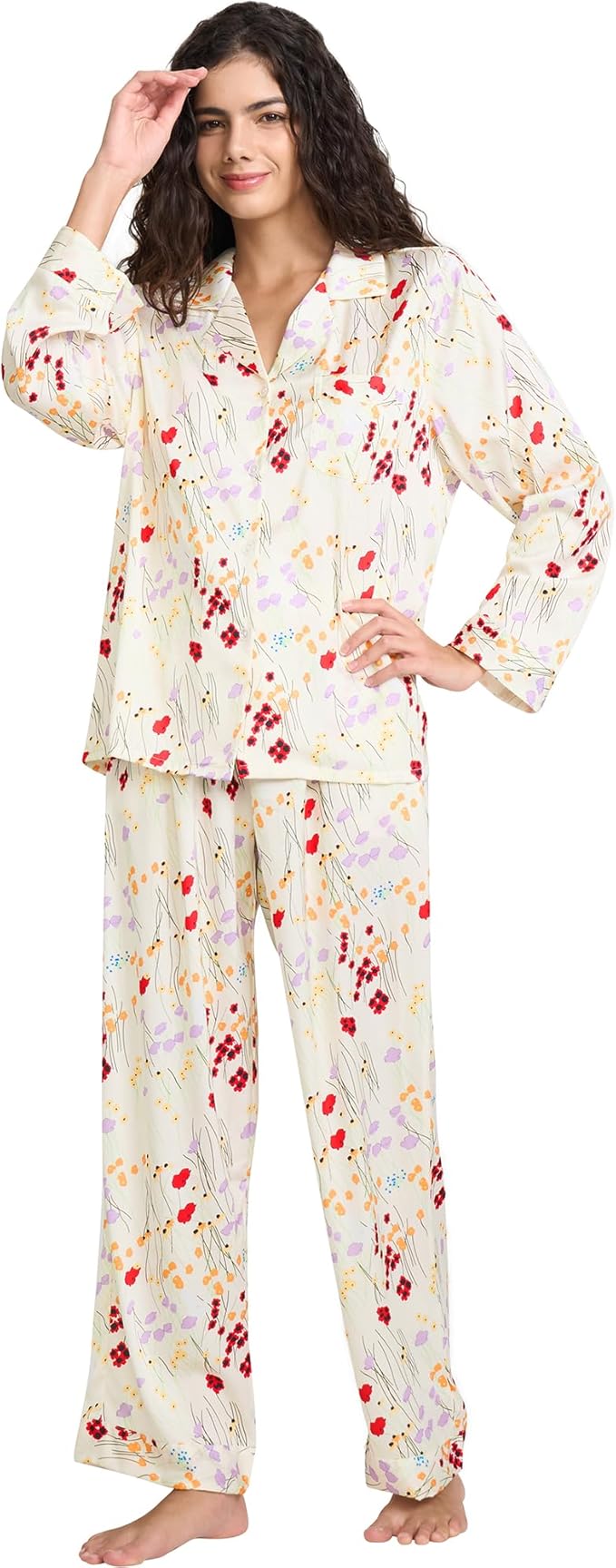 Satin Pajama Set - Long Sleeve - 2 Piece