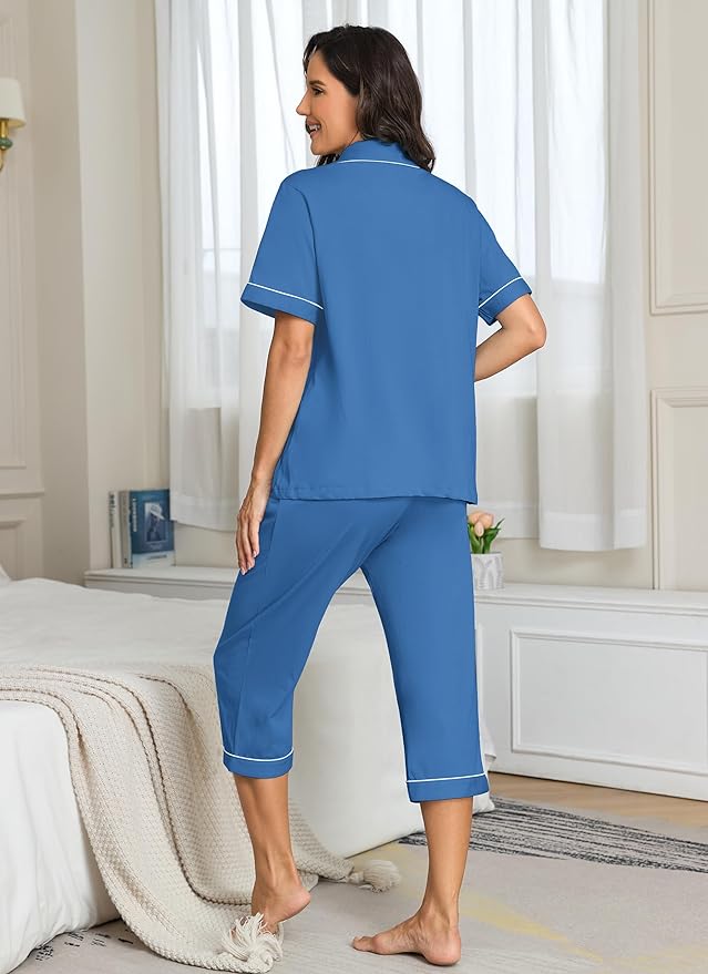 Women's 100% Cotton Capri Pajama Set - Short Sleeve - 2 Piece