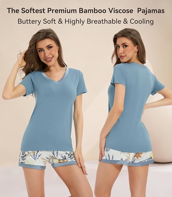 Women's Bamboo Cooling Pajama Set - Short Sleeve - 2 Piece