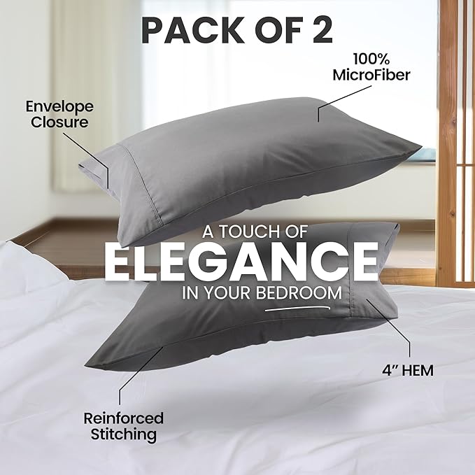 Microfiber Pillowcase Set - King - 20 x 40 in - 2 Pack