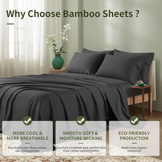 Bamboo Cooling Bed Sheet Set - Queen - 6 Piece