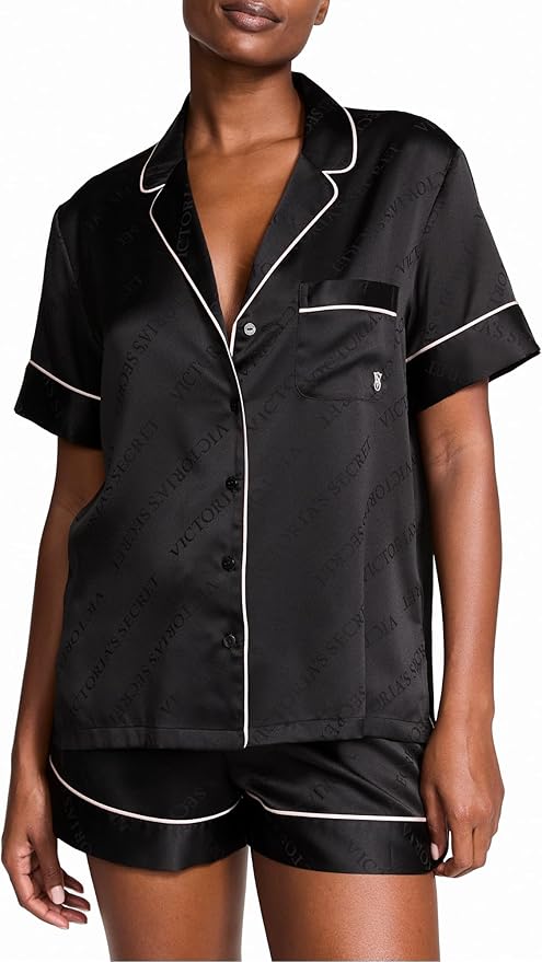 Women's Satin Shorts Pajama Set - Short Sleeve - 2 Piece