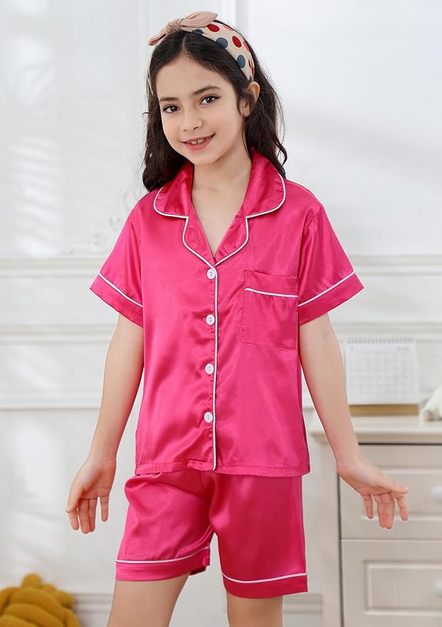 Satin Pajama Set - Short Sleeve - 2 Piece