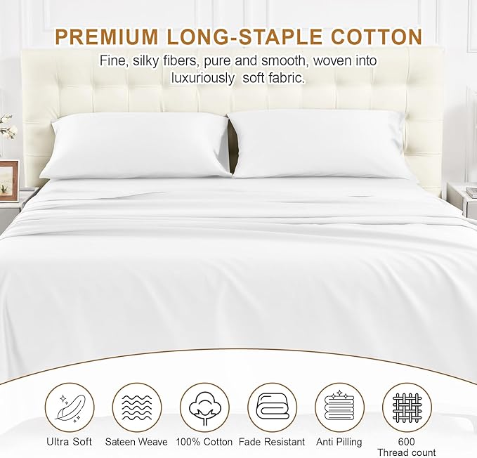 100% Cotton Bed Sheet Set - King - 4 Piece
