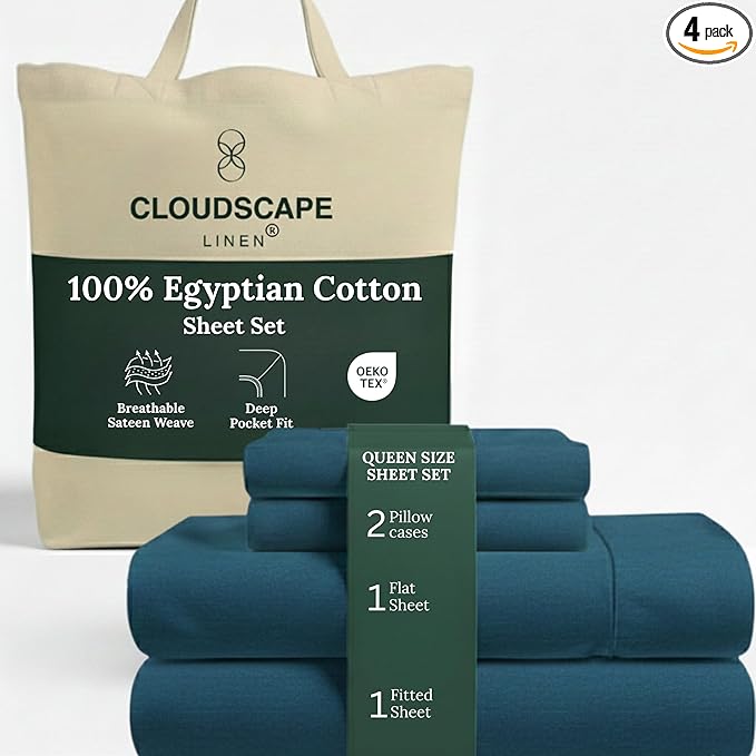 Linen Bed Sheet Set - Queen - 4 Piece