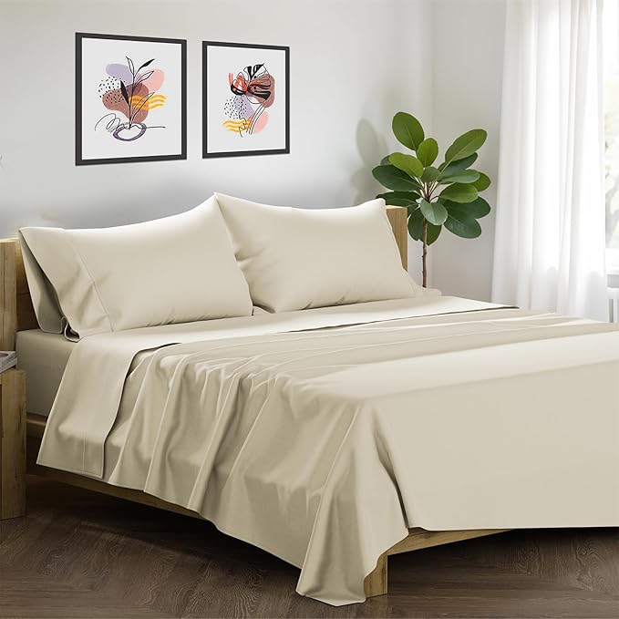 Linen Cooling Bed Sheet Set - King - 17 in Deep Pocket - 4 Piece