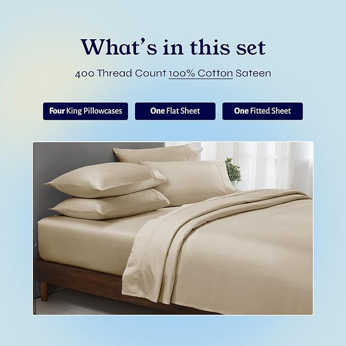 100% Cotton Bed Sheet Set - King - 6 Piece