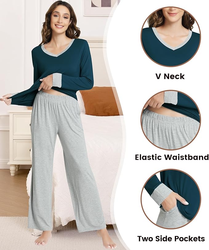 Women's Bamboo Pants Pajama Set - Long Sleeve - 2 Piece