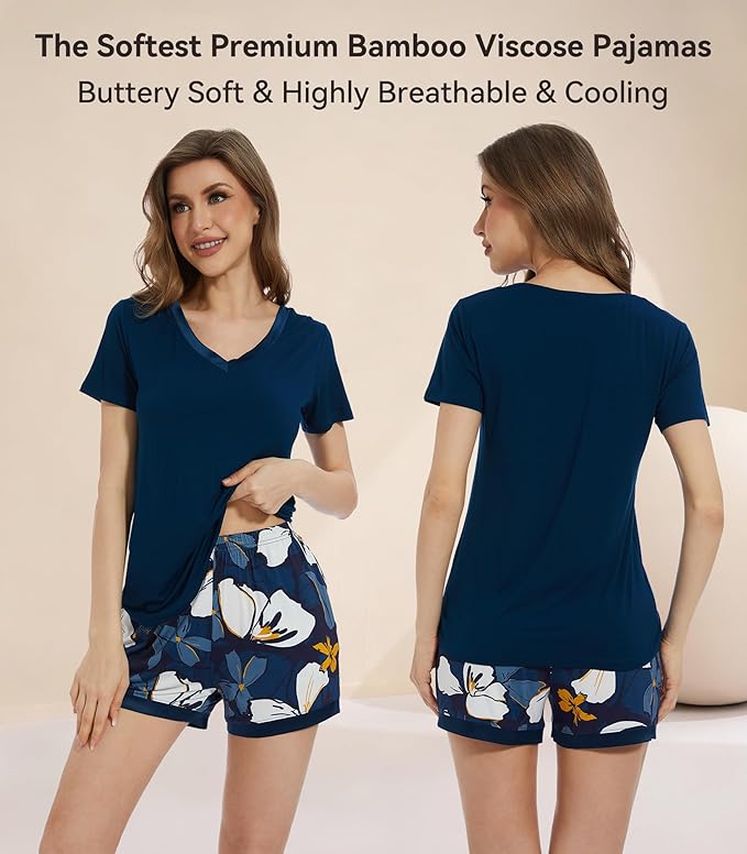 Women's Bamboo Cooling Pajama Set - Short Sleeve - 2 Piece
