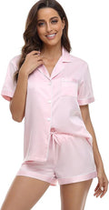 Women's Satin Pajama Set - Short Sleeve - 2 Piece