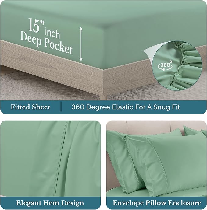 100% Cotton Bed Sheet Set - Twin - 15 in Deep Pocket - 4 Piece