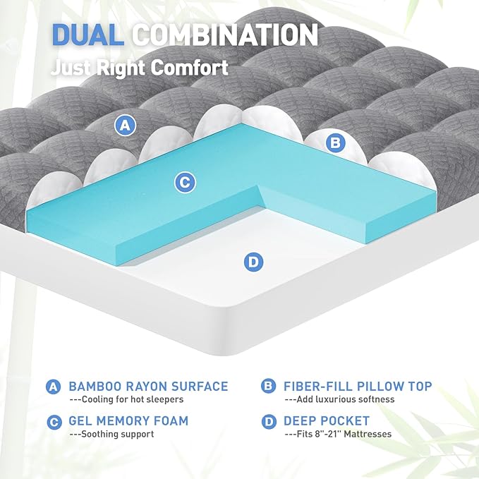 Memory Foam Cooling Mattress Topper - Twin XL - 21 in Deep Pocket