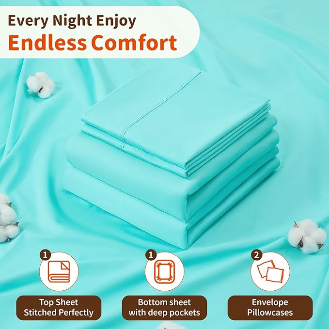 100% Cotton Bed Sheet Set - Queen - 16 in Deep Pocket - 4 Piece
