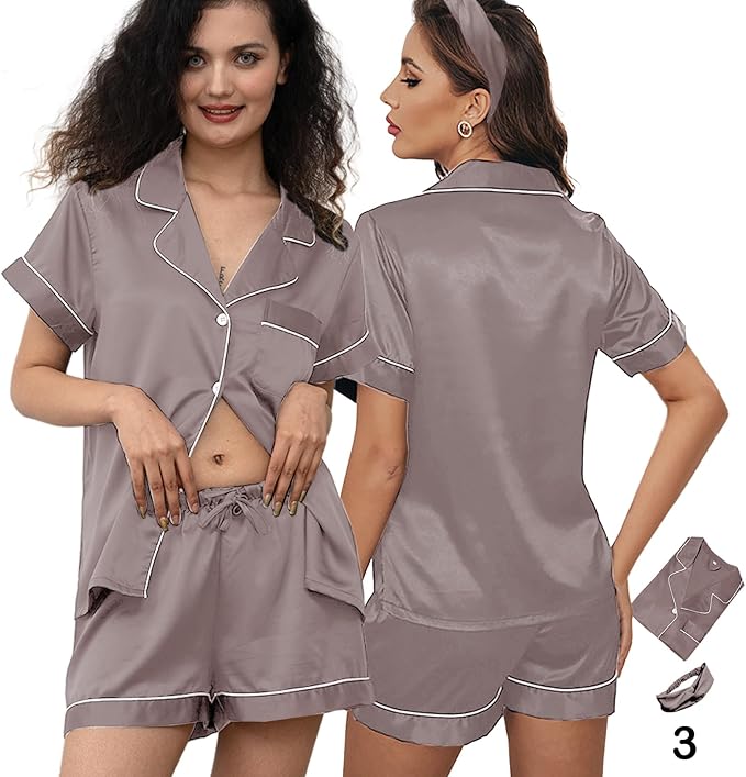 Satin Shorts Pajama Set - 3 Piece