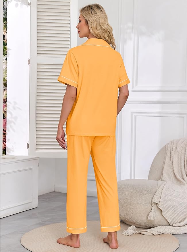 Women's 100% Cotton Pants Pajama Set - Short Sleeve - 2 Piece