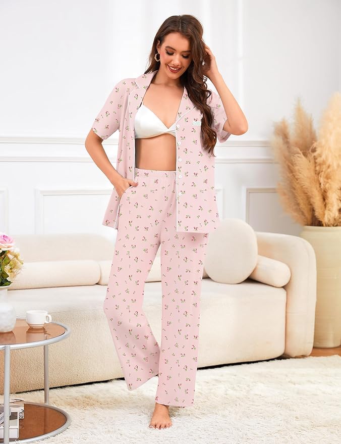 Women's 100% Cotton Pajama Set - Short Sleeve - 2 Piece